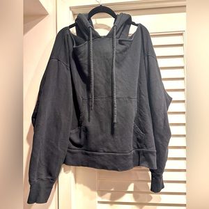 LNA Double Cold Shoulder Black Sweatshirt- L